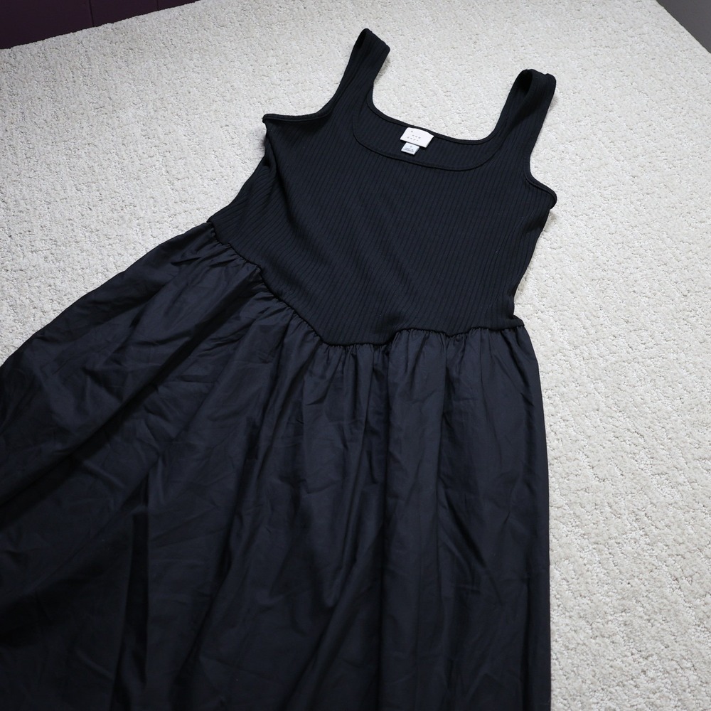 A New Day Womens Ribbed Mixed Media Sleeveless Midi Dress Black Small